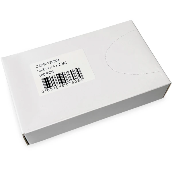3 x 4 2 Mil White Block Clearzip Lock Top Bags Dispenser Box Dispenser Box of 3 x 4 2 Mil White Block Clearzip Lock Top Bags