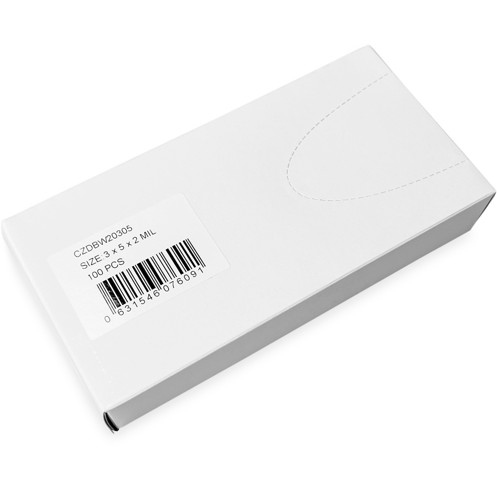 Dispenser Box of 3 x 5 2 Mil White Block Clearzip Lock Top Bags