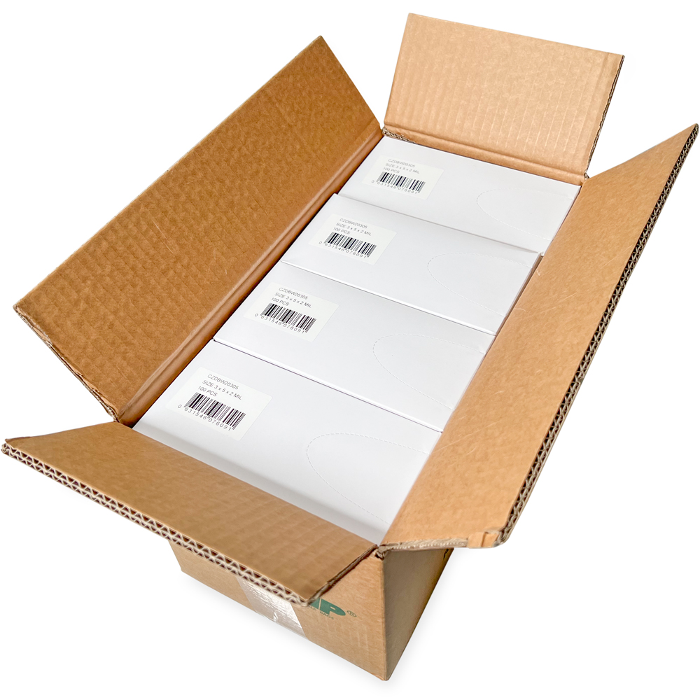 Master Case of Dispenser Box 3 x 5 2 Mil White Block Clearzip Lock Top Bags