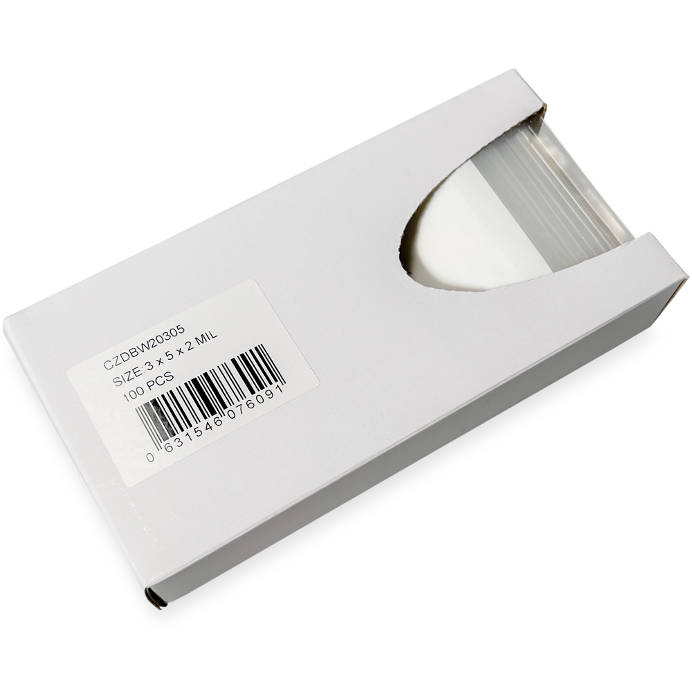 Opened Side Dispensing of Dispenser Box 3 x 5 2 Mil White Block Clearzip Lock Top Bags