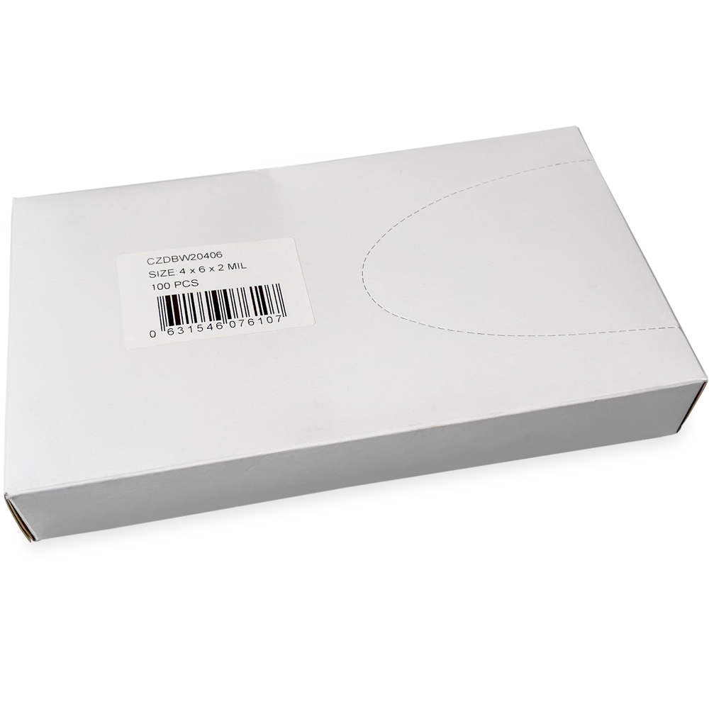 Dispenser Box of 4 x 6 2 Mil White Block Clearzip Lock Top Bags