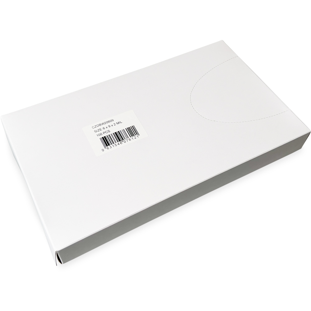 Dispenser Box of 6 x 9 2 Mil White Block Clearzip Lock Top Bags