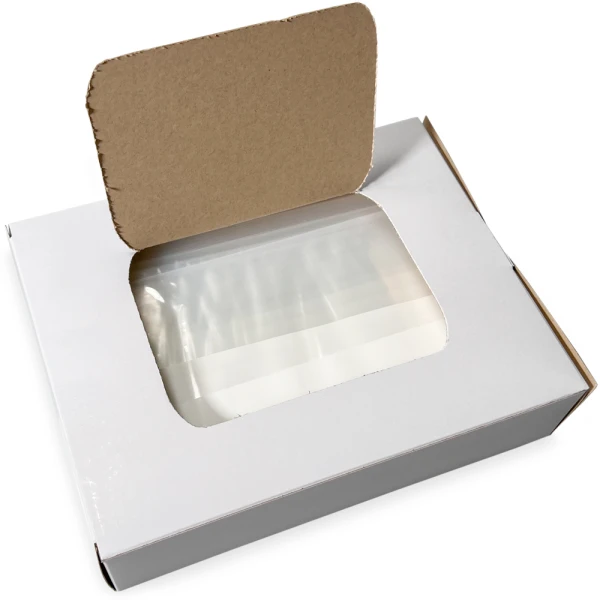 Dispenser Box 8 x 10 2 Mil White Block Clearzip Lock Top Bags Top Dispensing Opening Opened Top Dispensing of Dispenser Box 8 x 10 2 Mil White Block Clearzip Lock Top Bags