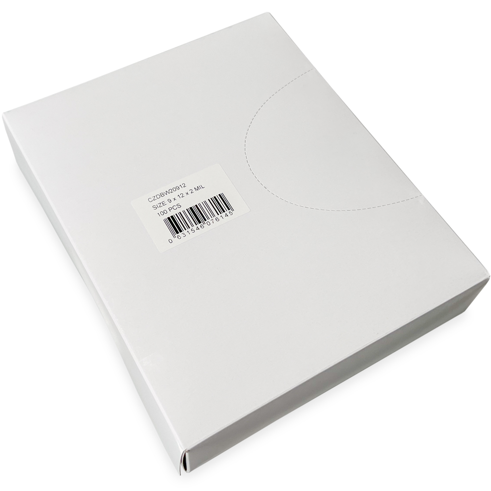 Dispenser Box of 9 x 12 2 Mil White Block Clearzip Lock Top Bags