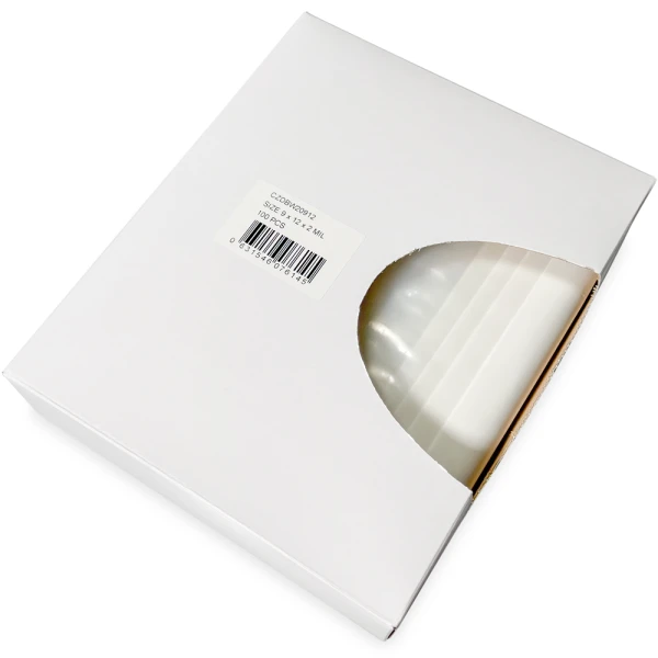 Dispenser Box 9 x 12 2 Mil White Block Clearzip Lock Top Bags Side Dispensing Opening Opened Side Dispensing of Dispenser Box 9 x 12 2 Mil White Block Clearzip Lock Top Bags